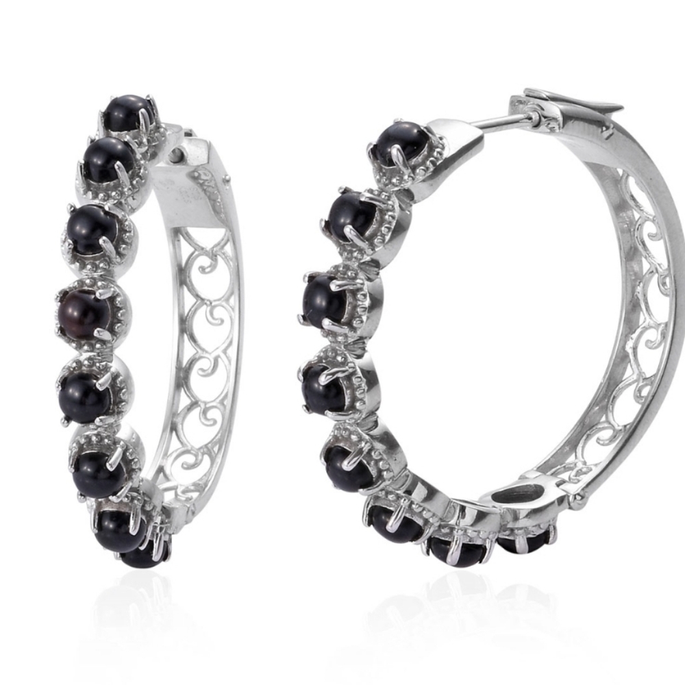 4.86ctw Black Onyx Hoop Earrings in Platinum